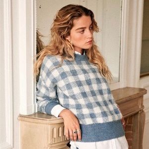 Sézane Blue Check Becky Sweater